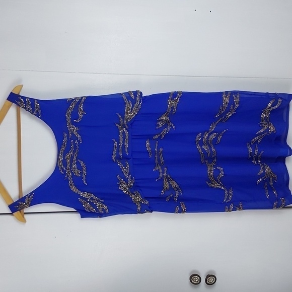 Romeo & Juliet Cobalt Blue W/ Black Silver BEADING Artsy abstract Dress Sz.M - Picture 4 of 9